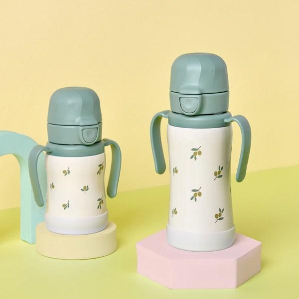 Gromimi One Touch Stainless Steel Olive Straw Cup 200ml, Olive Pistachio, 1 Piece