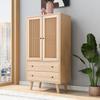 Flieks Chest of Drawers with 2 Large Drawers and 2 Doors, Bathroom Cabinet Made of Wood with Rattan Doors, 60 X 40 X 120 Cm