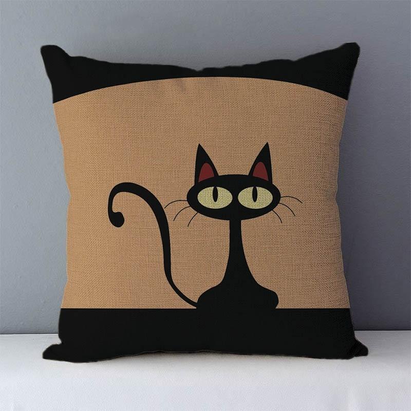 Selected Couch Cushion Cartoon Cat Printed Quality Cotton Linen Home Decorative Pillows Kids Bedroom Decor Pillowcase