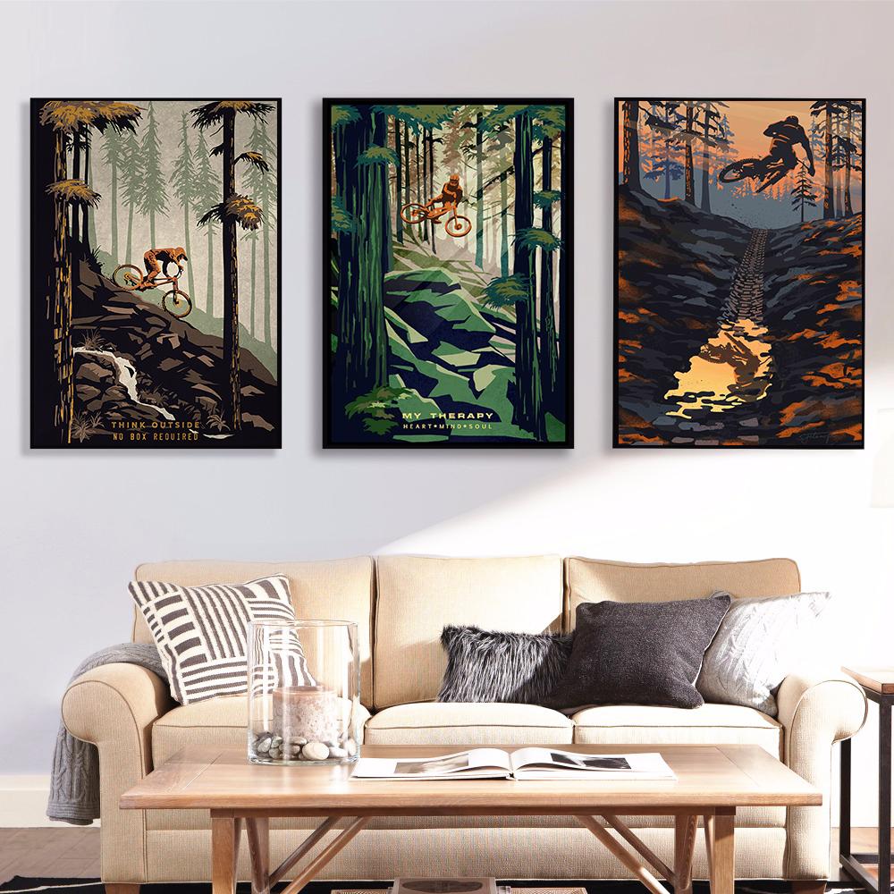 Ретро постеры с видами гор и иллюстрациями для велоспорта, масляная живопись в стиле ретро