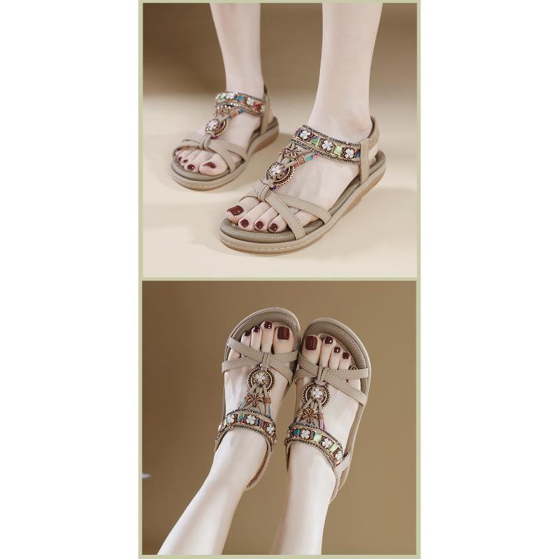 Стразы Цветок Повседневная Мода Универсальные Плоские Сандалии Женщины Таиланд Приморский Пляж