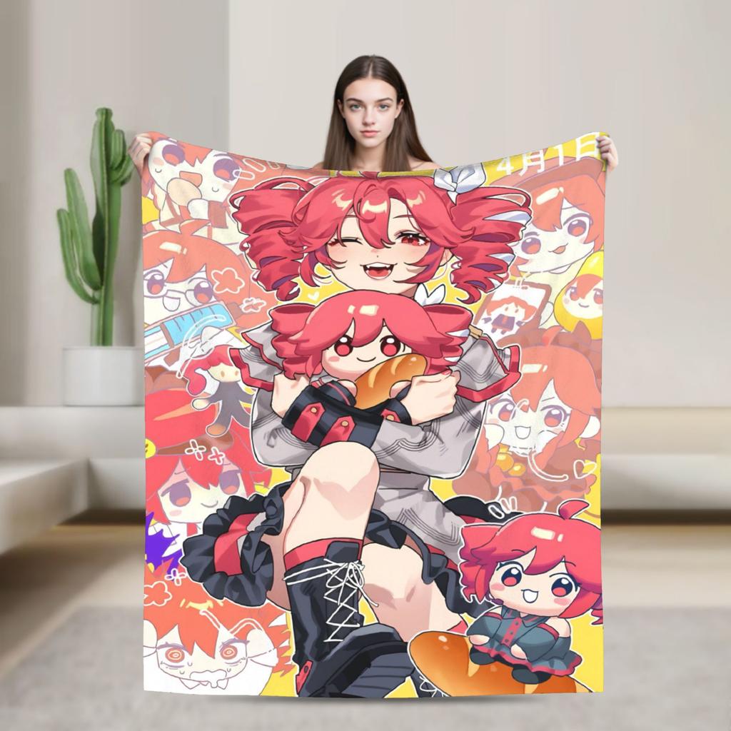 Soft Blanket Camping Teto Kasane Chibi Cartoon Anime Throw Blanket Flannel Bedspread For Home Decor Aesthetic Sofa Bed Cover