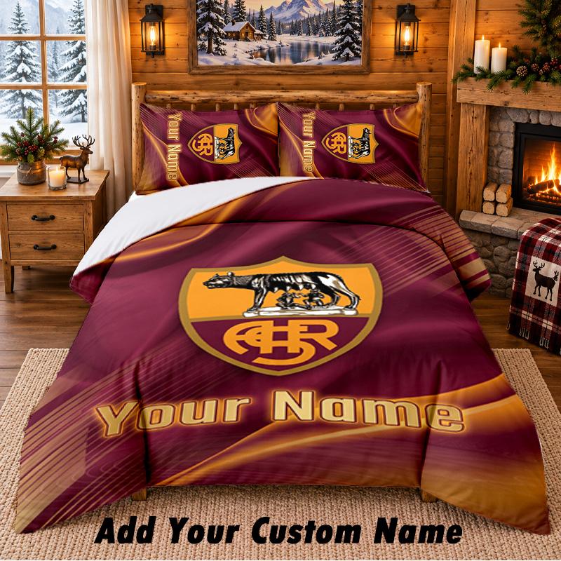 AS Roma Pattern Bedding 3Pcs Set Custom Name, Bed Sheet And Pillowcases For Home Bedroom