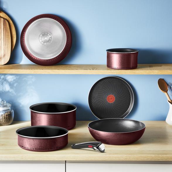 TEFAL Ingenio Simply Cook Cookware Set, 3 Pieces, L7248453, Burgundy-Black