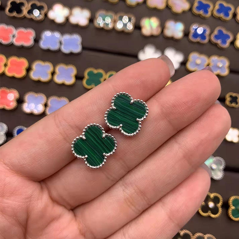 Серьги Four Leaf Grass, легкие роскошные белые рябчики с красным агатом и малахитом, женские серьги-гвоздики