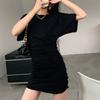 Women's Pleated Package Hip Short-sleeved Dress Summer Sexy Waist Thin Tight Temperament Girl Bodycon Dress