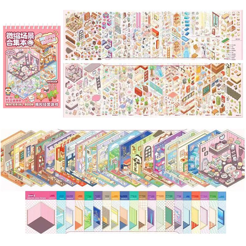 20 Sets 3D Sticker Scene With Material Book,Diy 3D House Stickers Set For Adults Room Stickeer Book For Adults Kids