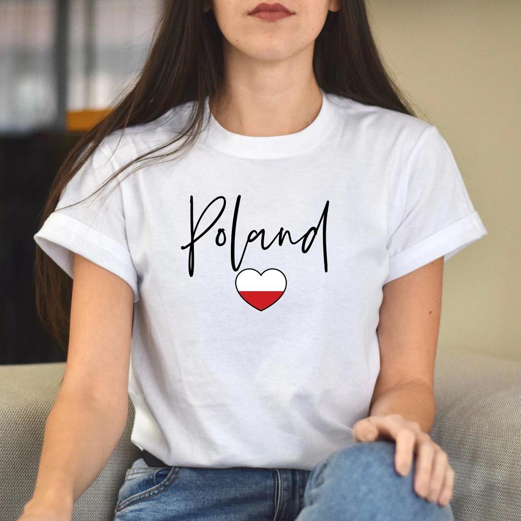 Poland flag heart Unisex T-shirt Poland love tee White Sand Blue