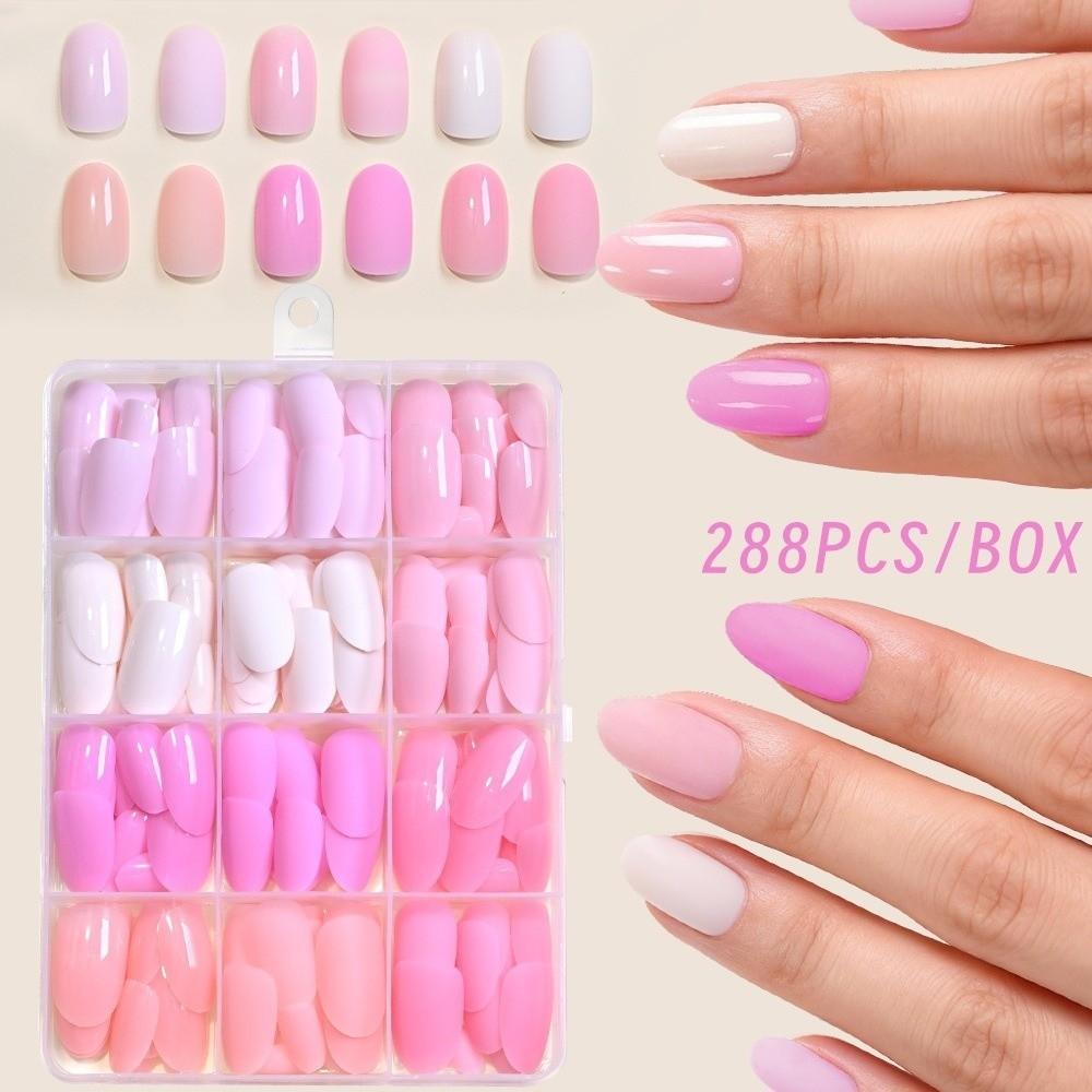 288pcs Matte Finish Press On Nails Solid Color Full Cover Nails Hot Acrylic Fake Nails Daily Wear