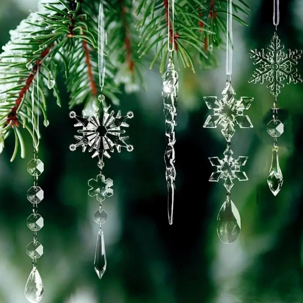 Crystal-like Tree Ornaments Elegant Acrylic Crystal-like Christmas Tree Decorations Snowflakes Icicles Ornaments for New Year