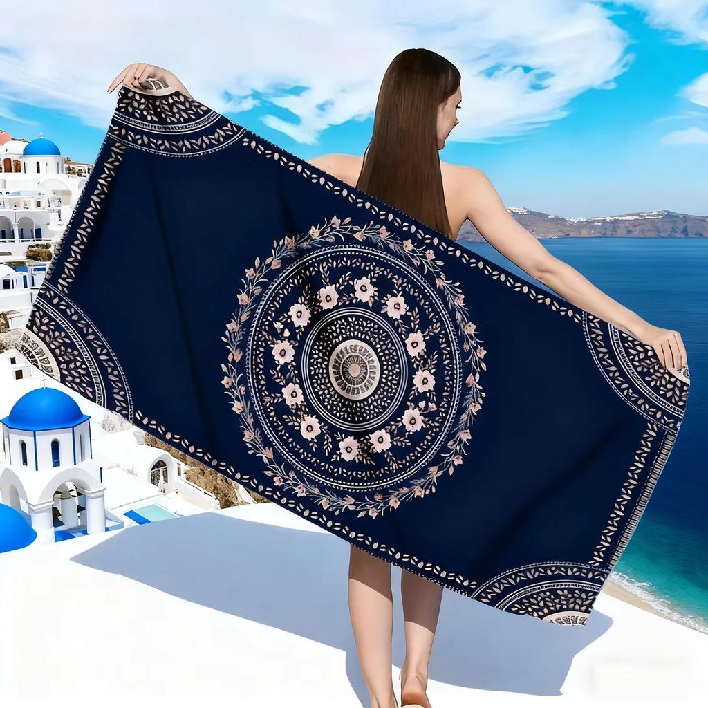 Mandala Floral Graphic Beach Towel, Soft Microfiber Durable Sand Free, Home Decor Gift, Boho Print Oversized Bath Towel for Yoga