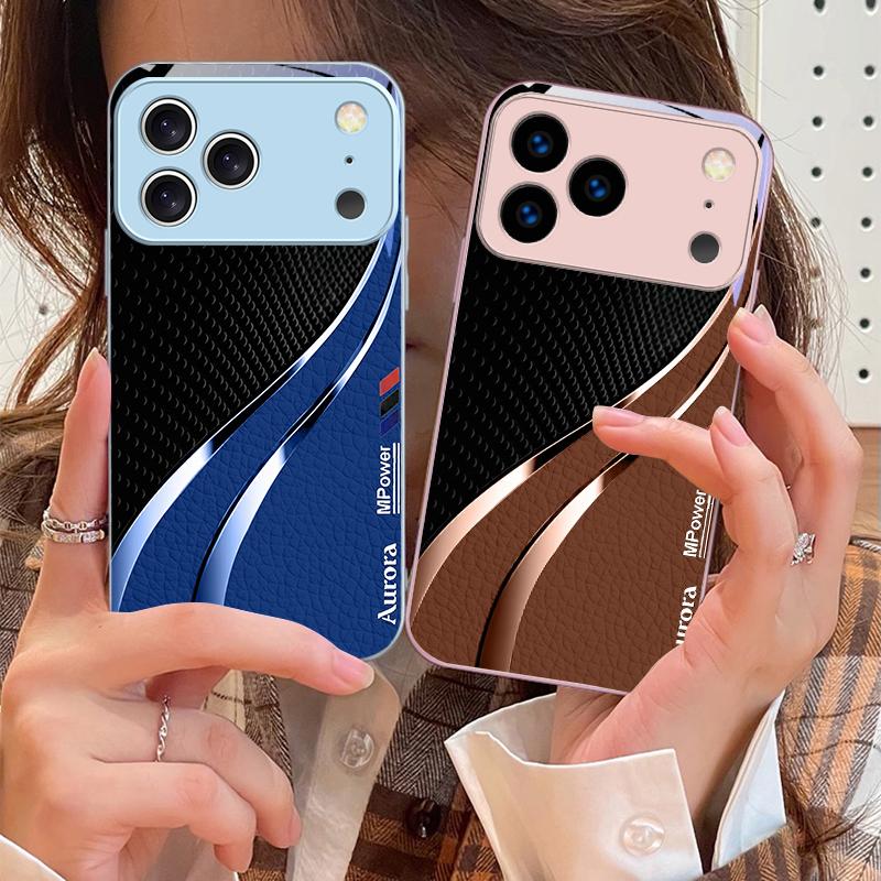 Высококачественная текстура кожи Для iPhone 17 Air 16 E 15 14 13 Plus 12 mini 11 17 Pro Max XR Xs Max 16E 7 8 Закаленное стекло Чехол для телефона