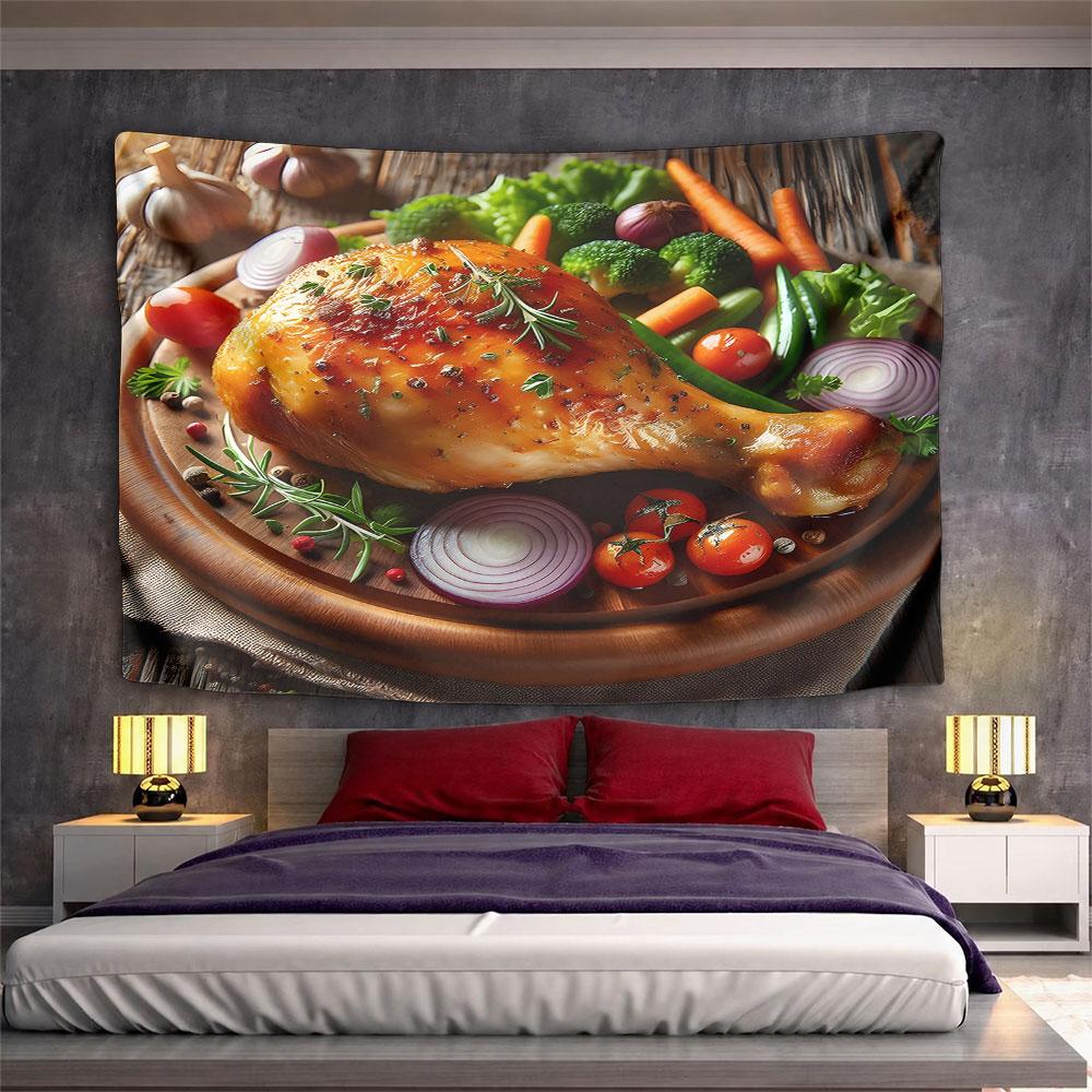 "Roast Chicken with Fresh Veggies" Pattern Wall Hanging Tapestry Decorative Tapestry Home Decor for Bedroom and Living Room