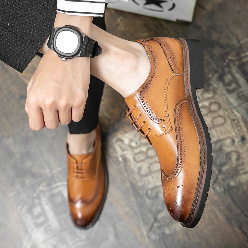 Fashion Business Formal Leather Shoes Men Lace Up Spring Men Shoes Low-top Solid Wedding Shoes Color Fashion Oxford Pointed Office Shoes
