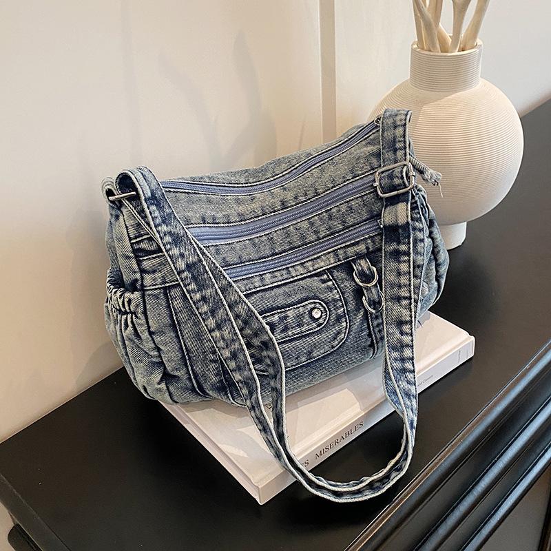 Винтажная выстиранная джинсовая сумка многокарманная практичная сумка-мессенджер через плечо для поездок на работу сумка-тоут 2025 новая сумка
