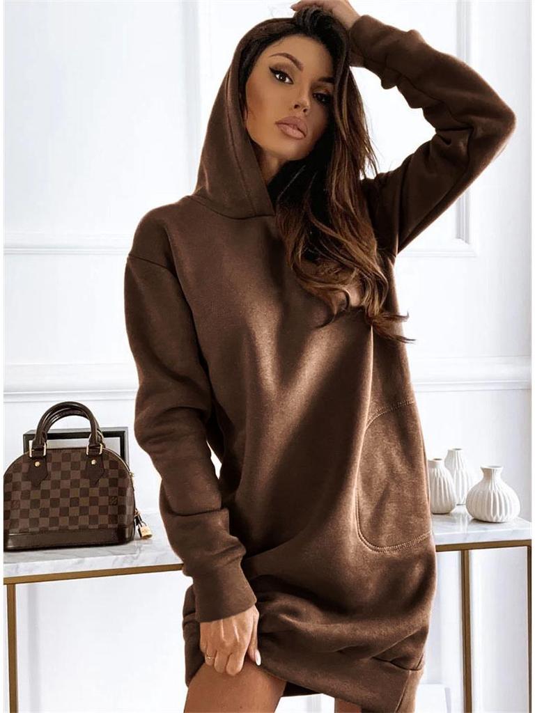 2024 Autumn/Winter Women's Solid Color Hooded Streetwear Loose Sweatshirt
