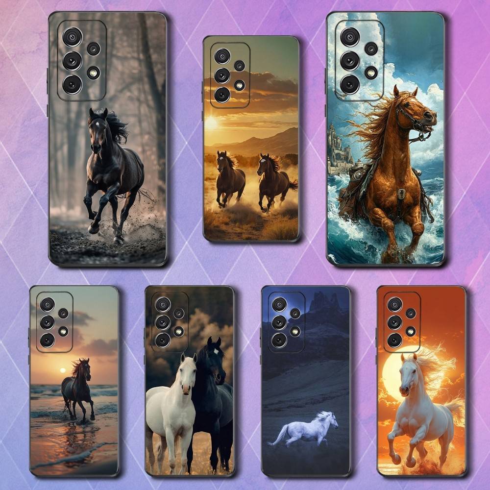 Galloping Horse Art Phone Case For Samsung S25,S24,S23,S22,S21,S20,S10,Ultra,Plus,Lite,FE,Soft Silicone Black Cover