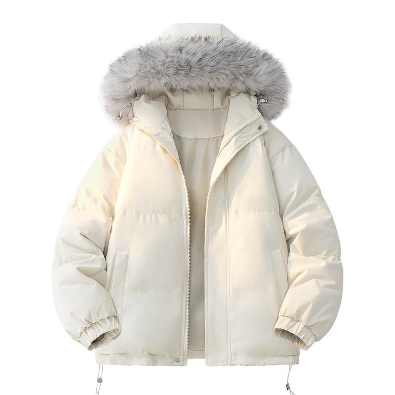 Loose Fit Hooded Padded Winter Coat Men Women Solid Color Warm Casual Couple Outerwear