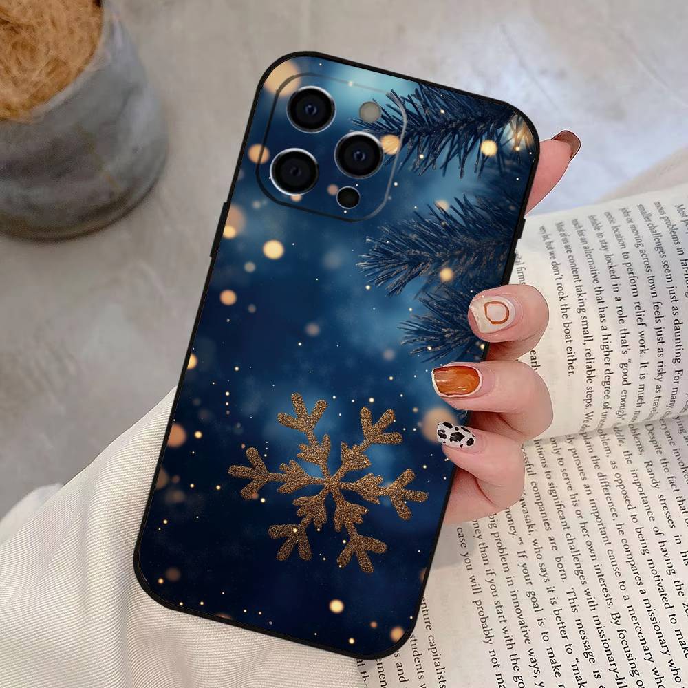 Красивый чехол для телефона со снежинками для iPhone 17, 16, 15, 14, 13, 12, 11 Plus, Pro Max, Другие Мягкий Черный Чехол