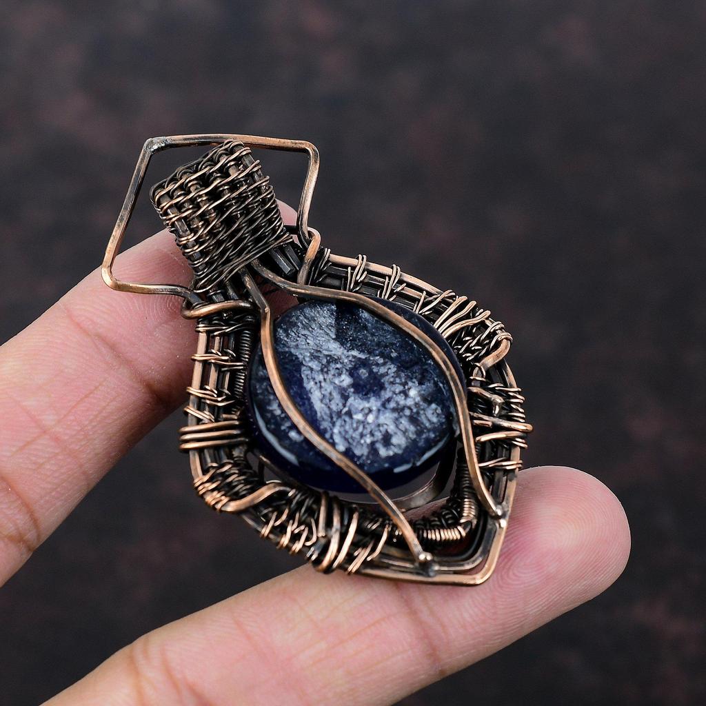 Синий цвет кулон от сглаза, медная проволока, обернутая драгоценным камнем, ювелирное изделие от сглаза, медный кулон ручной работы, проволочная обертка, кулон, подарок на годовщину