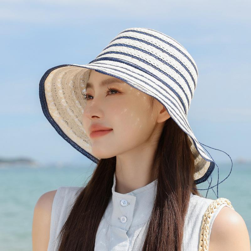 Summer Hollow Lace Straw Hat Women's Outdoor Beach Sunscreen Hat Design Sun Hat Large Brim Sunshade Bucket Hat