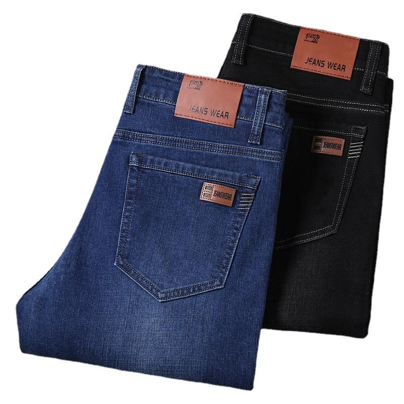 Новые осенние мужские джинсы деловые повседневные брюки прямые свободные эластичные мужские брюки