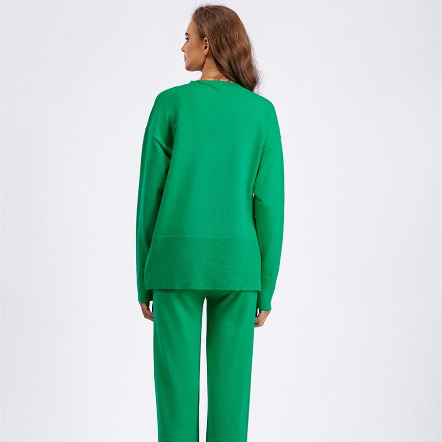 Осенне-зимний вязаный свитер, женский свободный джемпер с V-образным вырезом, брюки, комплекты из двух предметов