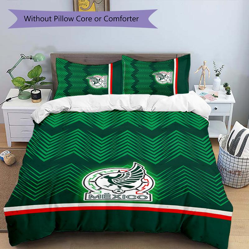 México Football 3pcs Bedding Set Duvet Cover Closure Includes 1 Duvet Cover & 2 Pillowcases for All Seasons Bedroom Home Dorm Decor