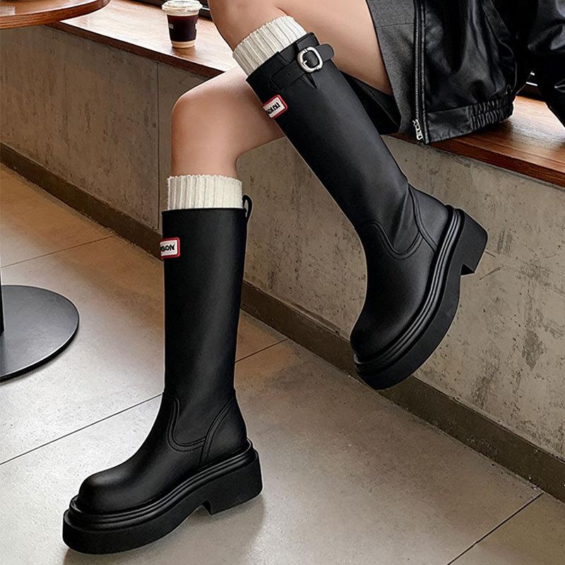 Ретро красные ботинки женские осень и зима новые британский стиль универсальные и тонкие на толстой подошве увеличивающие рост рыцарские ботинки женские