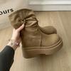 Vintage Platform Thick Bottom Women Western Ankle Boots Fashion Tassel  Slip On Shoes Autumn Winter Female Chunky Short Booties