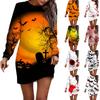 Women's Round Neck Halloween Long Sleeve Hip Dress Sweater Dress