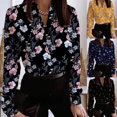 Топы с цветочным принтом, воротником-стойкой и длинным рукавом, стильные, больших размеров, распродажа со скидкой 50%