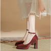 Waterproof table high heels women's thick heel satin Mary Jane wedding shoes Hexiu wedding dress two wear not tired feet button single shoes