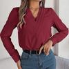 Женская блузка с длинным рукавом и V-образным вырезом, шифоновый топ, однотонная футболка, уличная одежда, женская футболка