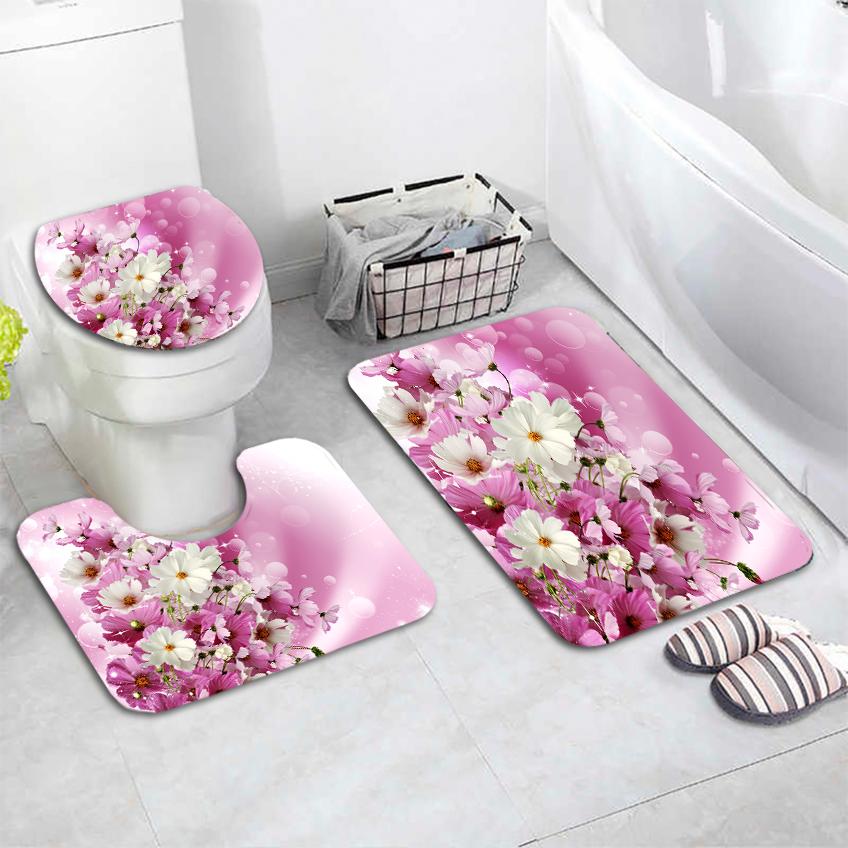 EPeddler Home Modern Patterns, моющаяся нескользящая основа в горошек, набор из 3 ковриков для унитаза