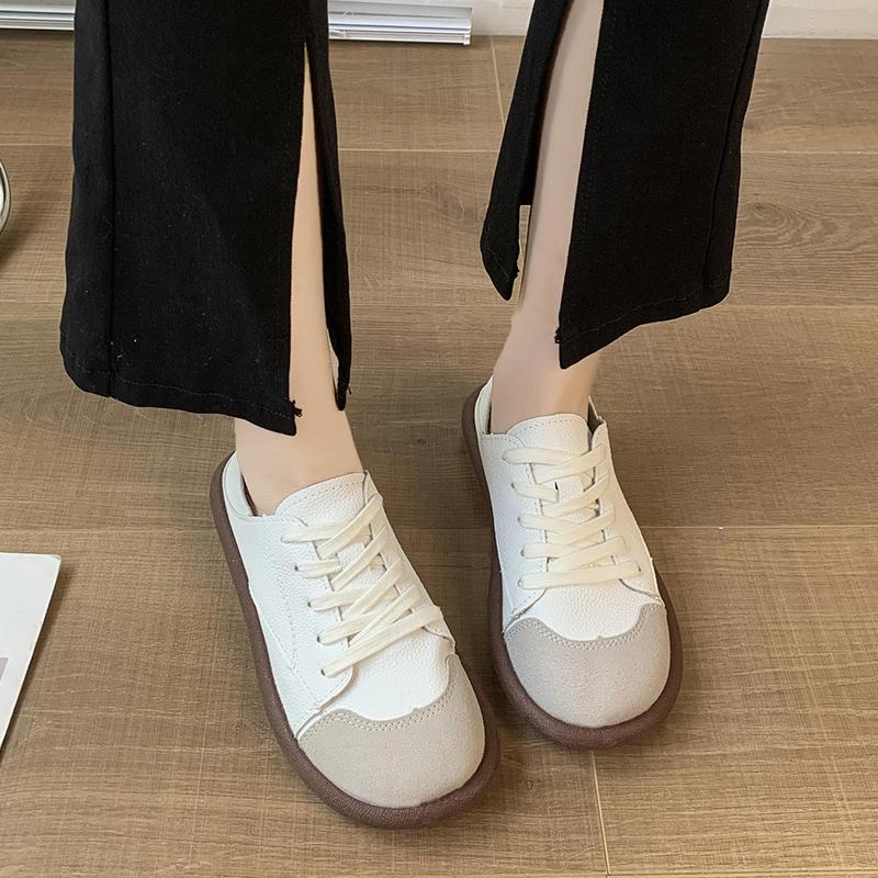 2024 Autumn New Women's Lace-up Solid Color Flat Sneakers Women's Fashionable and Comfortable Vulcanized Low-top Shoes