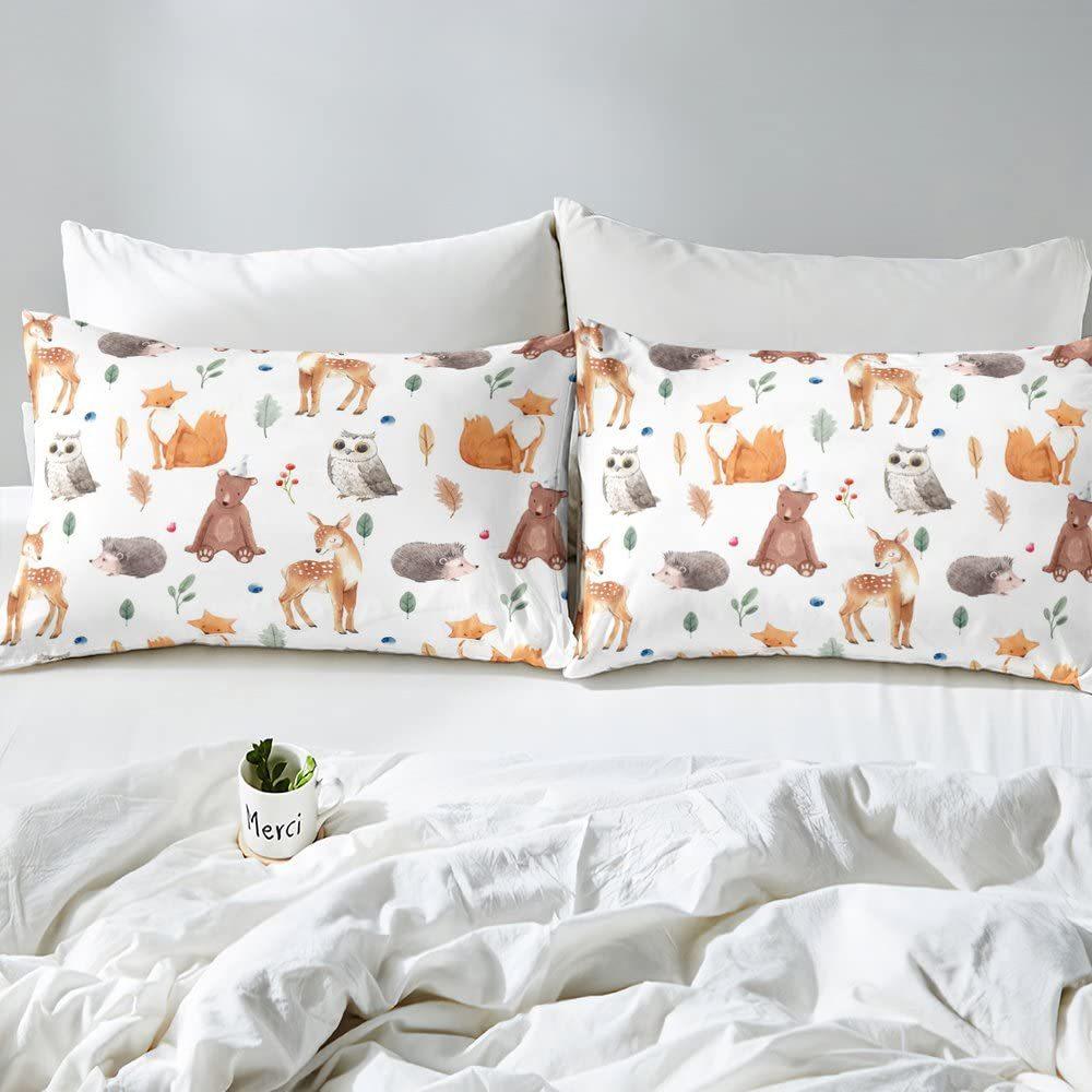 Cartoon Animal Fox Owl Hedgehog Deer Pattern Bed Hat Four-piece Set Bedroom Dormitory Bedding Decoration