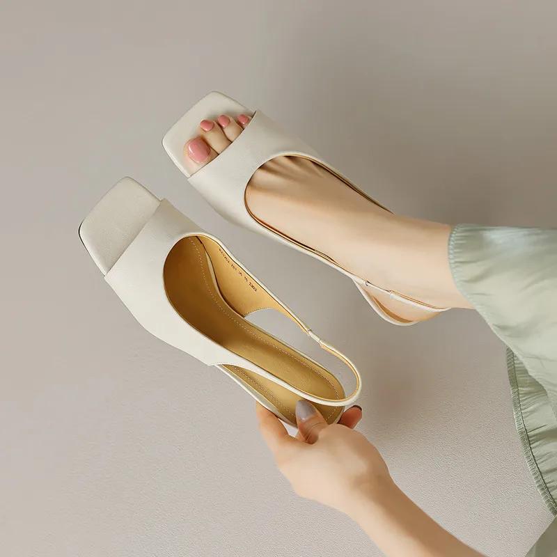 Элегантные модные лаконичные женские сандалии, летние вечерние офисные женские свадебные туфли-лодочки из натуральной кожи, женские туфли на высоком каблуке
