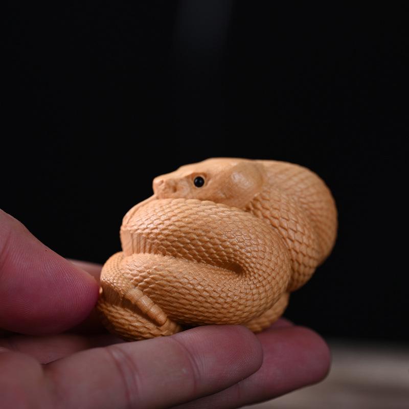 Cypress Dragon Wenwan Fat Buddha Pet Toy & Gourd Wood Carving Home Decor