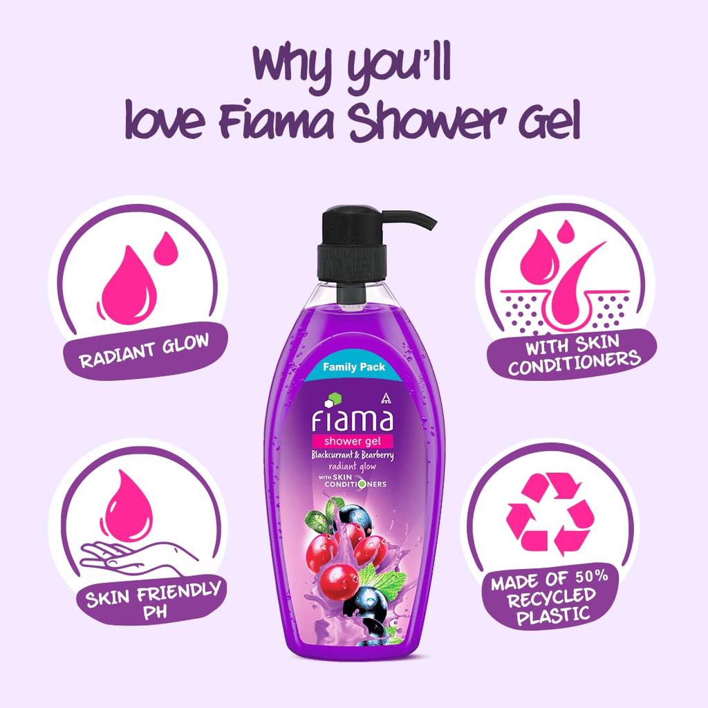 Fiama Body Wash Blackcurrant Bearberry 895ml Family Pack Moisturizing Shower Gel for Radiant Soft Skin