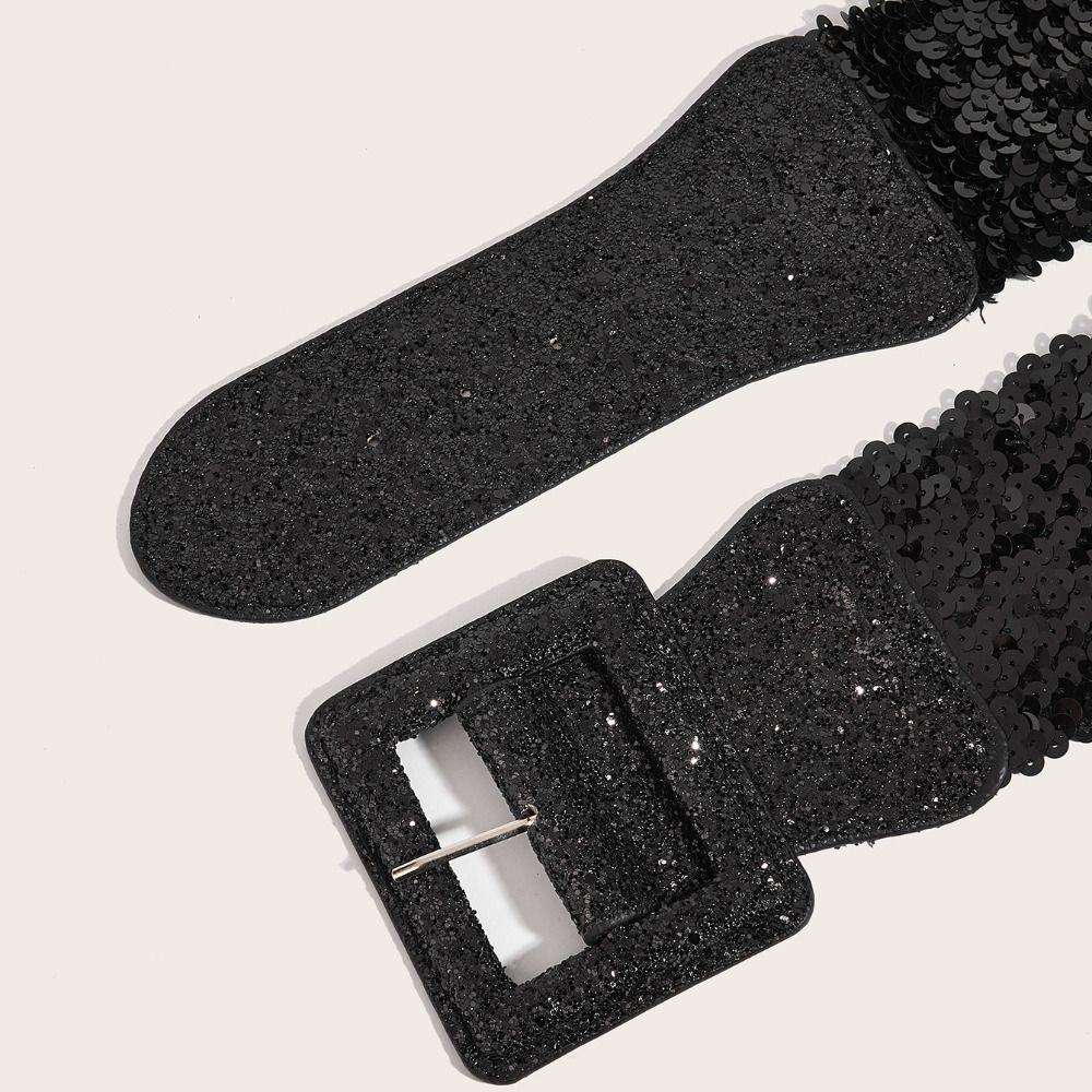 Shiny Elastic Cummerbunds Metal Square Buckle Waist Corset Belts Personality Wide Belt  Ladies