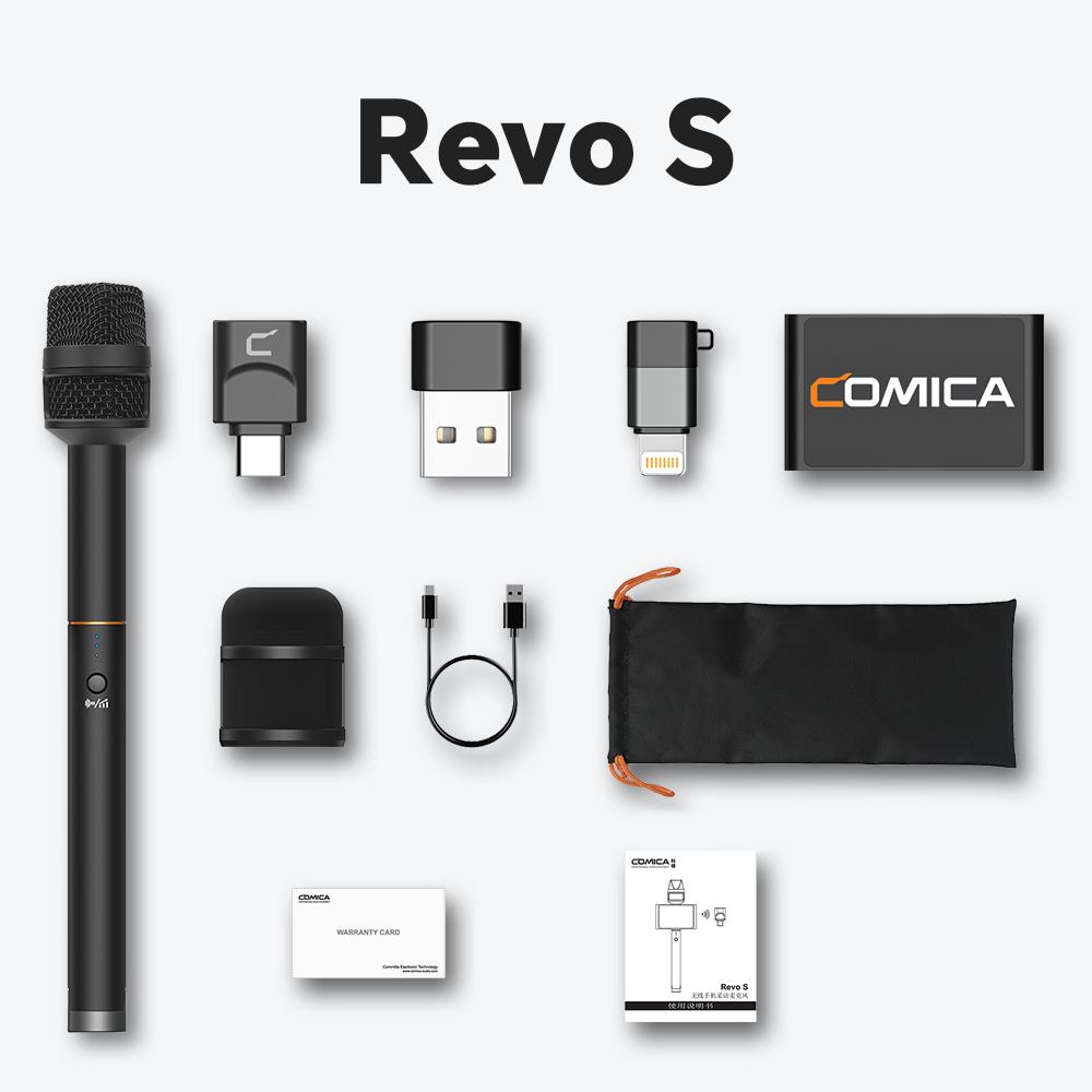 COMICA Revo S Cardioid Wireless Interview Microphone for Smartphone 48kHz/24bit Noise Reduction Outdoor Interview Microphone