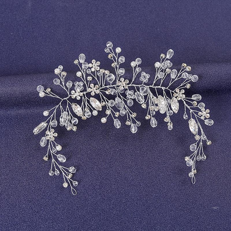 Серебристый цвет Кристальная повязка для волос для женщин Выпускной Жемчуг Стразы Ободок Свадебные аксессуары для волос Ювелирные изделия Ободок Тиары