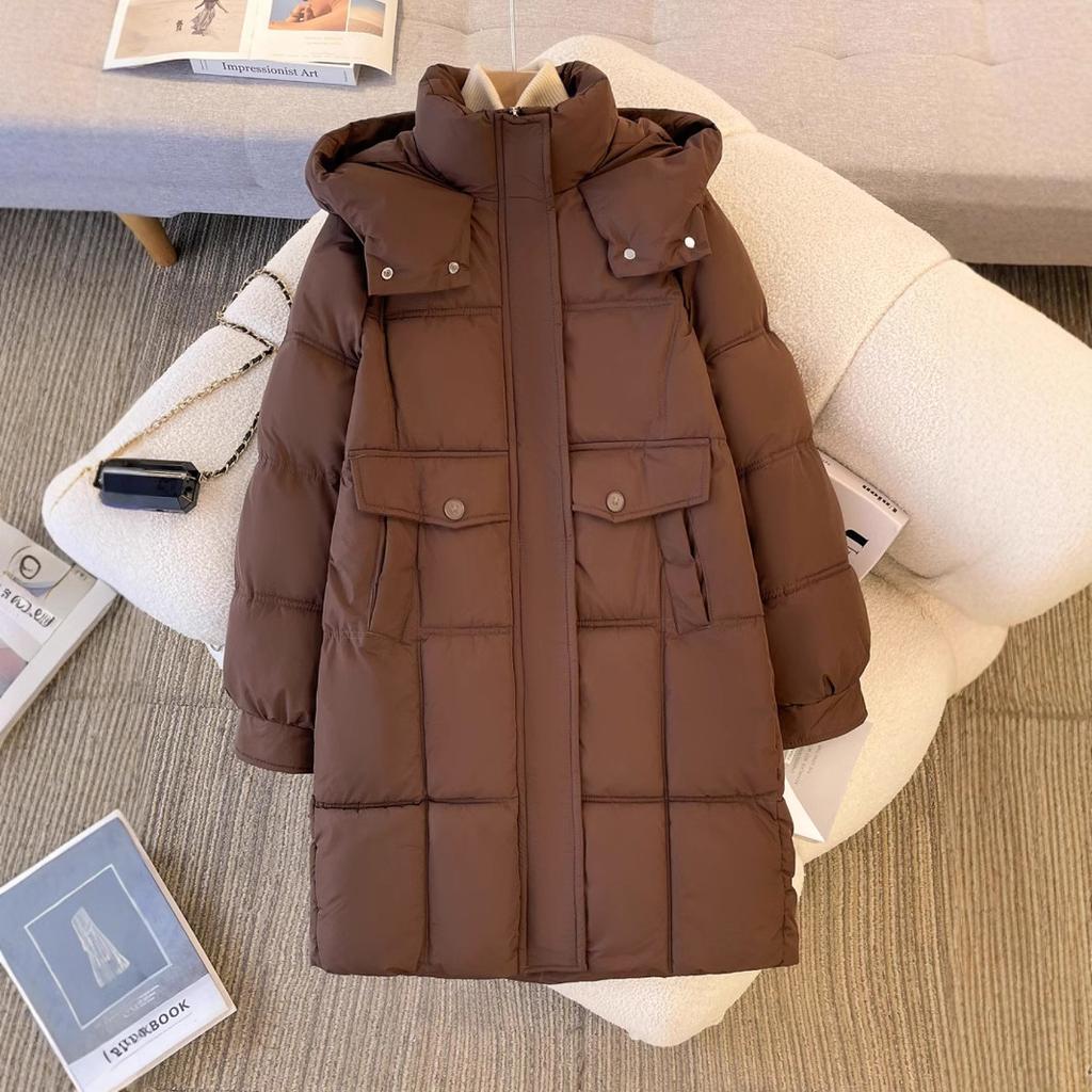 Черная куртка-пуховик с капюшоном женская зимняя новая большого размера fat mm длинная куртка до колена