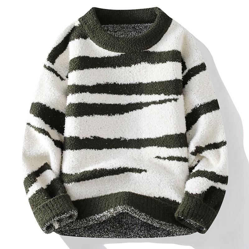 Soft Thick Knit Sweater Men Women Winter Warm Crew Neck Pullover With Zebra Casual Long Sleeve