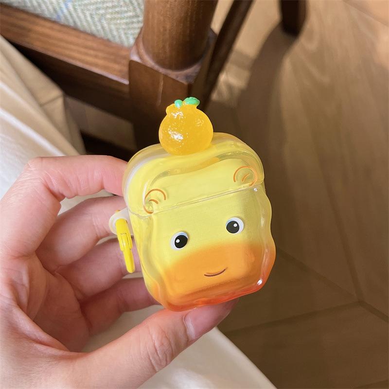 Cartoon three-dimensional orange big face capybara lulu for AirPods 1 /pro1 earphone protective case two or three generations