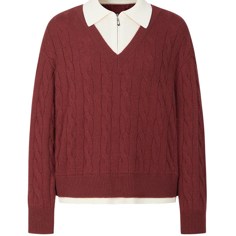 Джиузи Аннаколь Серия MIU Преппи Лацкан Имитация Двойки Вязаный Свитер