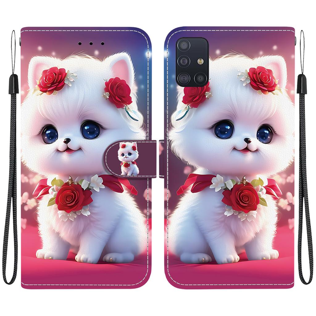 Чехол-книжка из искусственной кожи ручной работы для Samsung Galaxy A51 5G (SM-A516F/A516B)- Противоскользящий ударопрочный чехол с ремешком на запястье и дизайнами в виде сердец/роз и кошек
