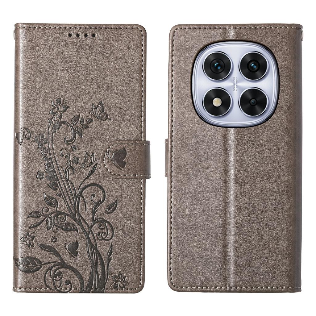 For Xiaomi Redmi Note 14 Pro 4G Wallet Case Butterfly Floral Imprint PU Leather Phone Cover with Wrist Strap