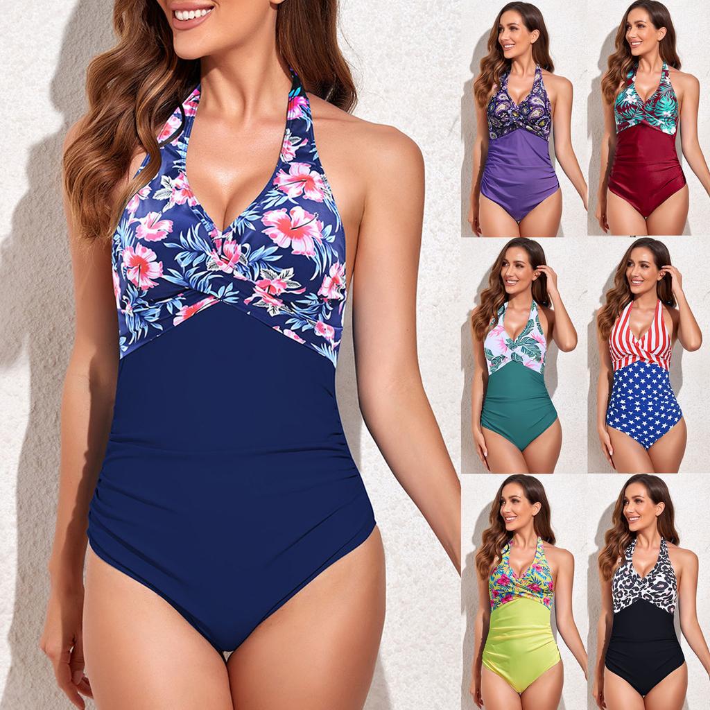 Women's Bikini Swimwear One-Piece Vintage Conservative Solid Sexy Swimsuit Swimming Beachwear